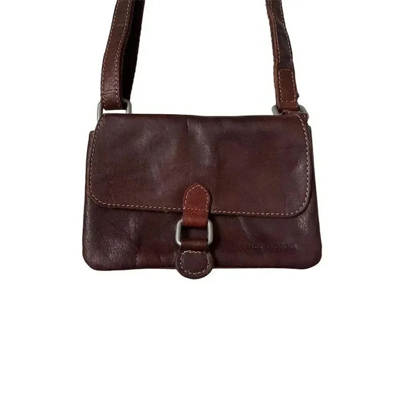 Jack Georges Brown Leather Crossbody Bag Adjustable Strap - Picture 2 of 11